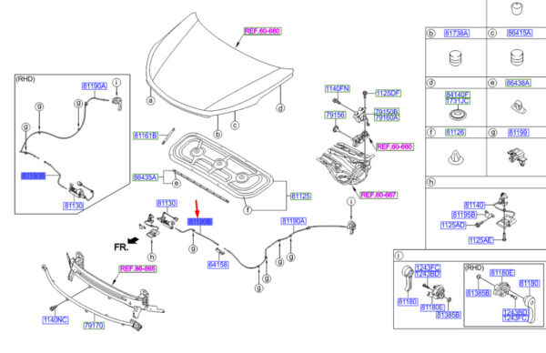 811902W100 - HYUNDAI SANTA FÉ MK3 DM Bonnet Latch Release Cable LHD 811902W100 ORIGINAL