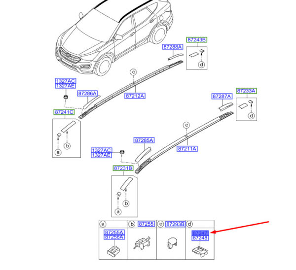 872342W000 - HYUNDAI SANTA FÉ MK3 DM Roof Garnish End Rear Left Piece 872342W000 ORIGINAL