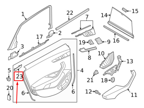8W0867419G7V7 - AUDI A4 8W2, B9 Rear Left Door Trim Molding 8W0867419G7V7 ORIGINAL