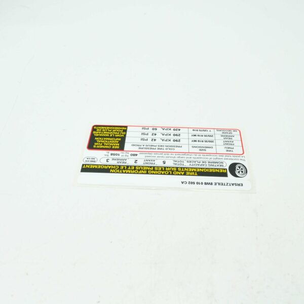 8W8010502CA - NEW AUDI A5 CABRIO 8W6 TYRE PRESSURE DATA PLATE 8W8010502CA ORIGINAL