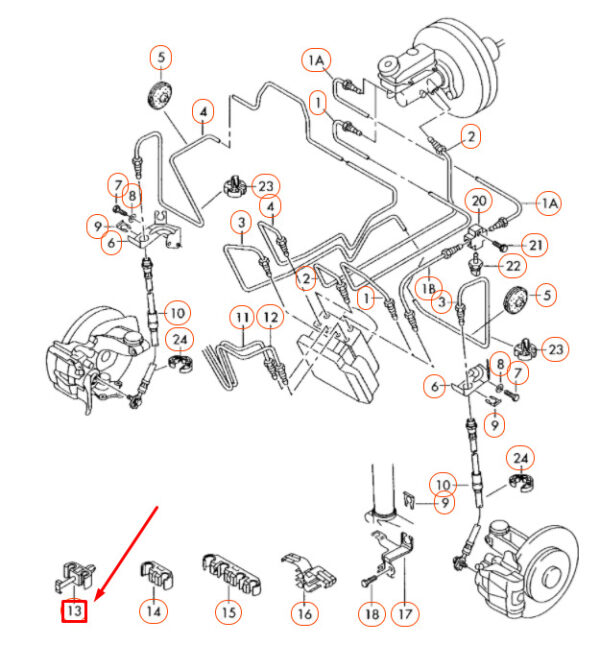 8Z0611797 - AUDI A2 8Z Front Brake Line Bracket 2 Point 8Z0611797 ORIGINAL