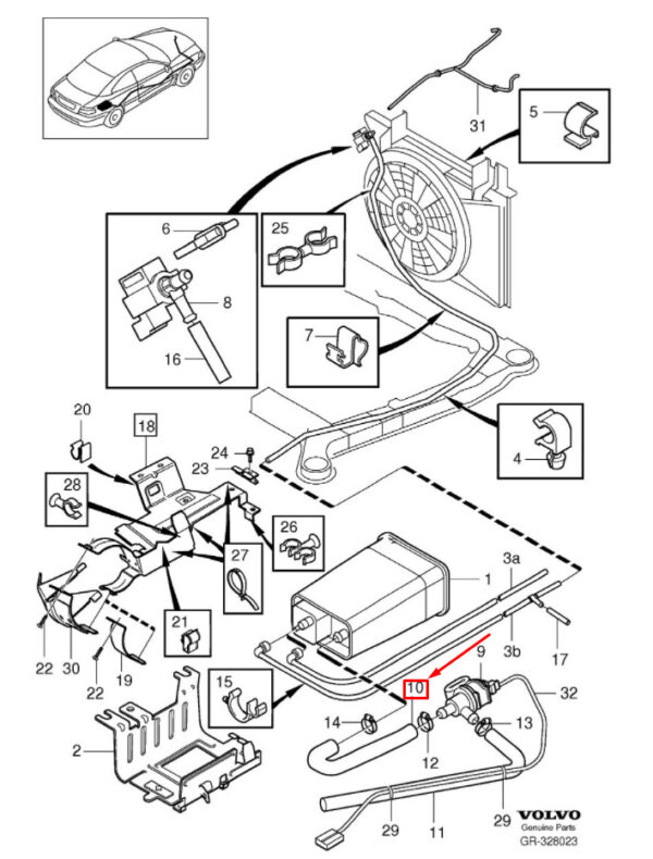 9443308 - VOLVO C70 I Cabrio MK1 Evaporation Canister Hose 9443308 ORIGINAL