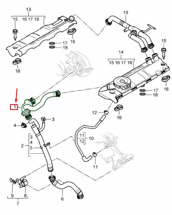 94810722951 - NEW PORSCHE CAYENNE 9PA ENGINE CRANKCASE BREATHER HOSE 94810722951