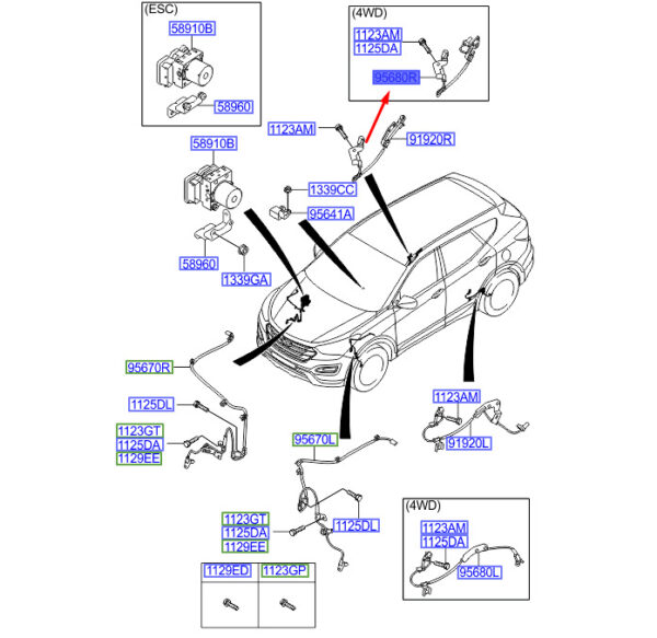 956812W500 - HYUNDAI SANTA FÉ MK3 DM Rear Right ABS Sensor 956812W500 ORIGINAL