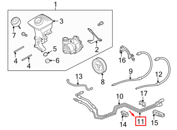 98734744913 - NEW PORSCHE BOXSTER 987 LOWER POWER STEERING RETURN HOSE 98734744913 ORIGINAL