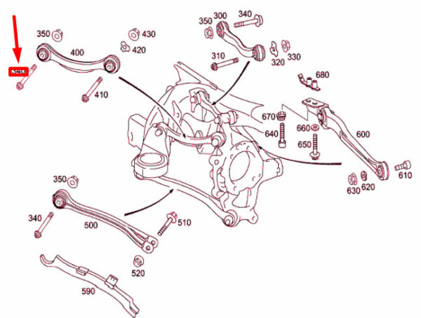 A0029906705 - NEW MERCEDES-BENZ E W211 REAR AXLE SUSPENSION BOLT A0029906705 ORIGINAL