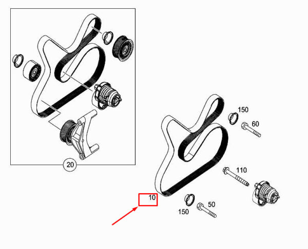 A0039937796 - MERCEDES-BENZ CITAN W415 Engine Poly-V-Belt A0039937796 ORIGINAL