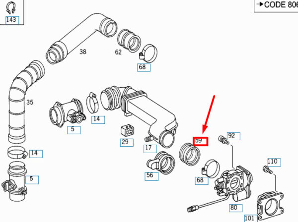 A1111410482 - NEW MERCEDES-BENZ C W202 MASS AIR FLOW SENSOR BOOT A1111410482 ORIGINAL