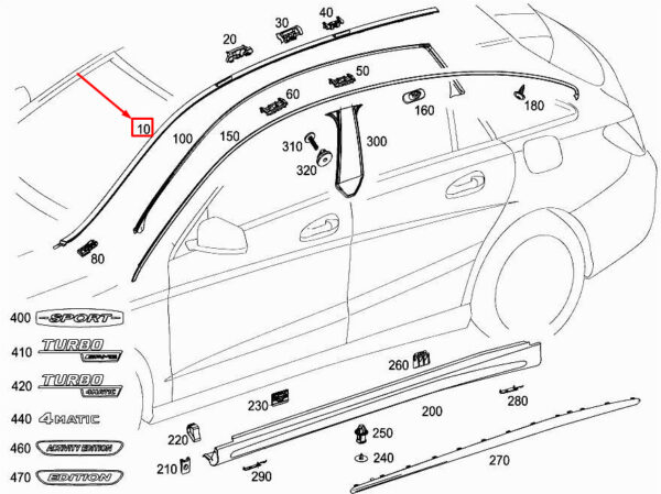 A1176901700 - MERCEDES-BENZ CLA C117 Left Roof Water Deflector A1176901700 ORIGINAL