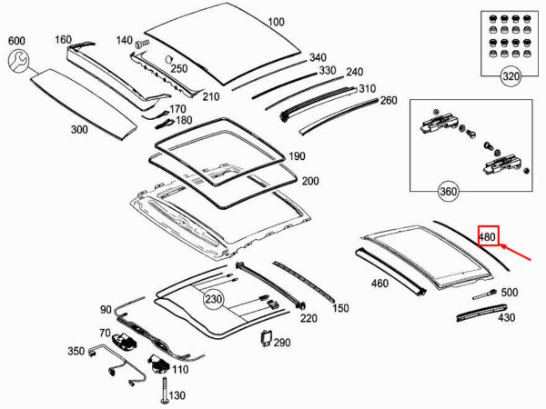 A1567830596 - MERCEDES-BENZ GLA X156 Rear Sliding Sunroof Seal A1567830596 ORIGINAL