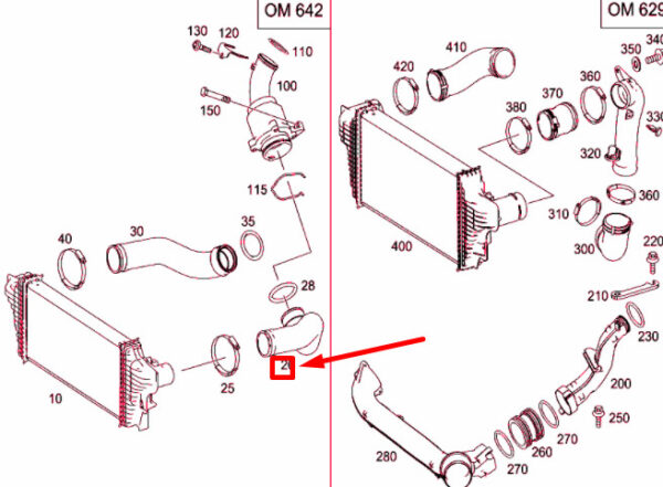 A1645282182 - NEW MERCEDES-BENZ GL X164 TURBOCHARGER INTERCOOLER PIPE A1645282182 ORIGINAL