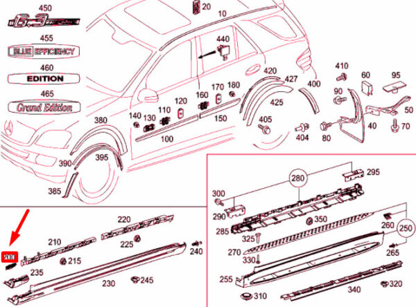 A1646800174 - NEW MERCEDES-BENZ ML W164 FRONT LEFT FENDER PROTECTIVE STRIP A1646800174