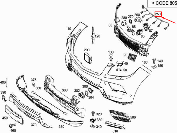 A1665401306 - MERCEDES-BENZ GLE W166 Front Parking Aid Wiring A1665401306 ORIGINAL