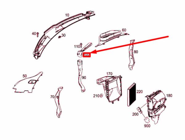 A1668320390 - NEW MB GLE W166 TRANSVERSE DUCT TOP DRAIN PIPE LHD A1668320390 ORIGINAL