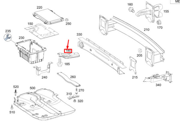 A1676140800 - MERCEDES-BENZ GLE W167 Rear End Floor Right Lower Strut A1676140800 ORIGINAL