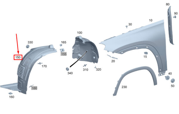 A1676900910 - MERCEDES-BENZ GLS X167 Front Left Arch Liner Front Part A1676900910 ORIGINAL