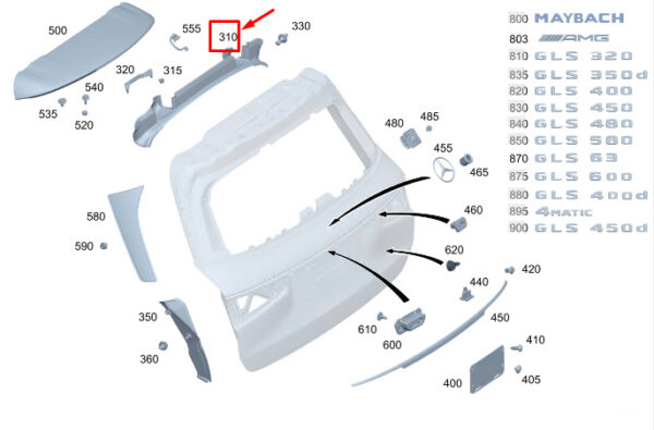 A1676909801 - MERCEDES-BENZ GLS X167 Rear End Door D-Pillar Trim A1676909801 ORIGINAL
