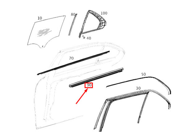 A1677356101 - MERCEDES-BENZ GLE W167 Rear Left Door Window Inner Strip A1677356101 ORIGINAL