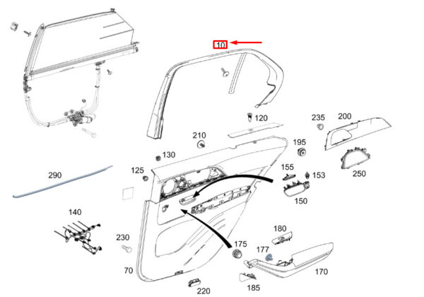 A16773705009051 - MERCEDES-BENZ GLE W167 Rear Left Door Window Frame A16773705009051 ORIGINAL