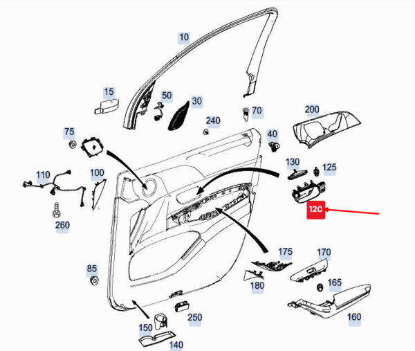 A1677601900 - MERCEDES-BENZ GLE W167 Left Inner Opening Handle A1677601900 ORIGINAL