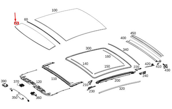 A1677807400 - MERCEDES-BENZ GLE W167 Front Fixed Sliding Roof Panel A1677807400 ORIGINAL