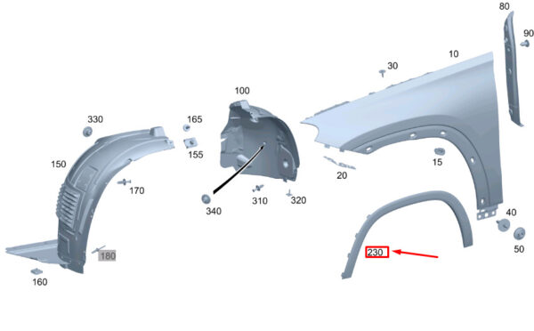 A1678854800 - NEW MB GLE W167 FRONT RIGHT WHEEL FENDER FLARE MOULDING A1678854800 ORIGINAL