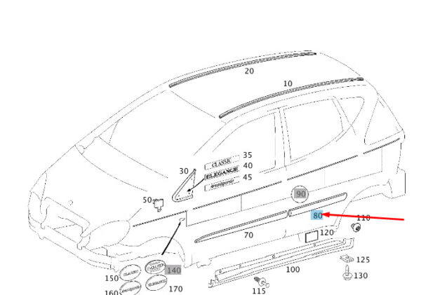 A16869815627195 - MERCEDES-BENZ A W168 Rear Left Door Trim Strip A16869815627195 ORIGINAL