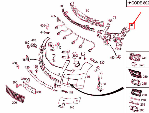 A2048853565 - MERCEDES-BENZ GLK X204 Front Right Bumper Basic Mounting A2048853565 ORIGINAL