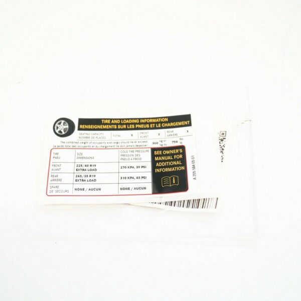 A2055840501 - Mercedes Benz C Class W205 Tire Press Label A2055840501 ORIGINAL