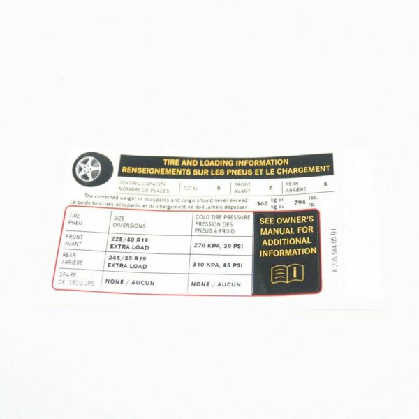 A2055840501 - Mercedes Benz C Class W205 Tire Press Label A2055840501 ORIGINAL