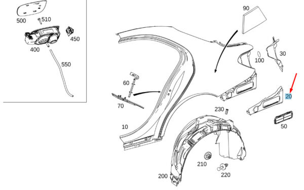 A2056302403 - MERCEDES-BENZ C W205 Rear Right Fender Closing Panel A2056302403 ORIGINAL