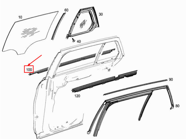 A2057303701 - MERCEDES-BENZ C W205 Rear Left Inner Window Sealing Rail A2057303701 ORIGINAL