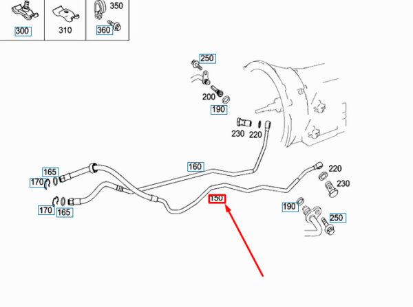 A2122702696 - NEW MB C W204 AMG TRANSMISSION TO OIL COOLER LEFT LINE A2122702696 ORIGINAL