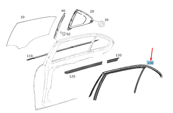 A2127351025 - MERCEDES-BENZ E W212 Rear Right Door Window Guide Rail A2127351025 ORIGINAL