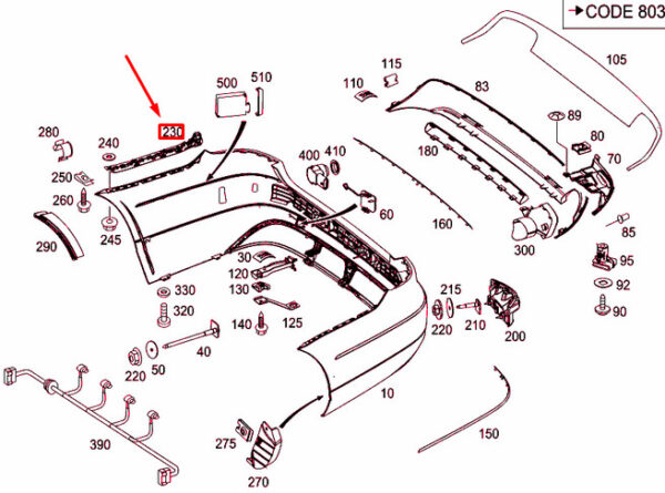 A2128801330 - MERCEDES-BENZ E W212 Rear Bumper Left Side Stability A2128801330 ORIGINAL