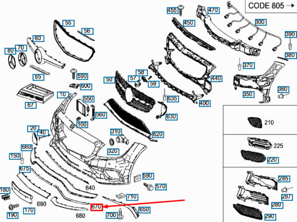 A2188852774 - NEW MERCEDES-BENZ CLS C218 AMG FRONT BUMPER LEFT MOLDING A2188852774 ORIGINAL