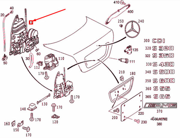 A2207500185 - NEW MERCEDES-BENZ S W220 REAR LID LOCK A2207500185 ORIGINAL