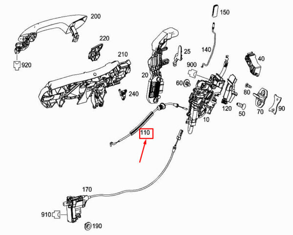 A2227200513 - MERCEDES-BENZ S W222 Rear Door Lock Cable A2227200513 ORIGINAL