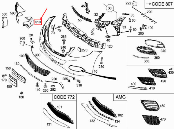 A2228850423 - MERCEDES-BENZ S W222 Front Right Bumper Air Duct Cover A2228850423 ORIGINAL