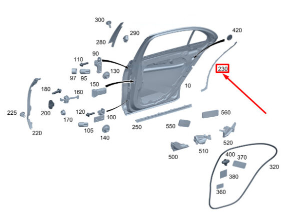 A2237303700 - MERCEDES-BENZ S W223 Rear Left Door Seal Rubber A2237303700 ORIGINAL