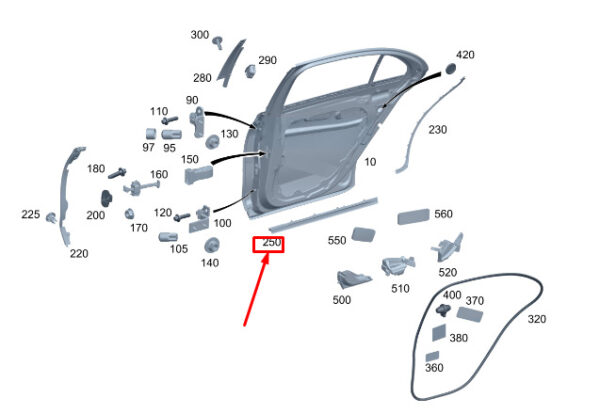 A2237305100 - MERCEDES-BENZ S W223 Rear Left Lower Door Seal Rubber A2237305100 ORIGINAL