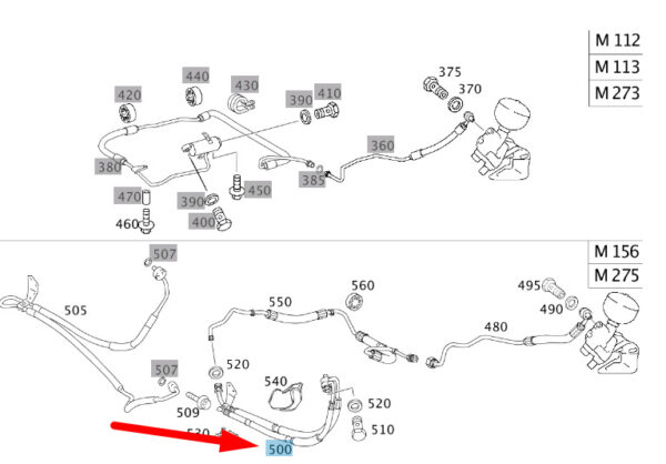 A2303209353 - NEW MERCEDES-BENZ SL R230 PUMP TO SEPARATION POINT HOSE A2303209353 ORIGINAL