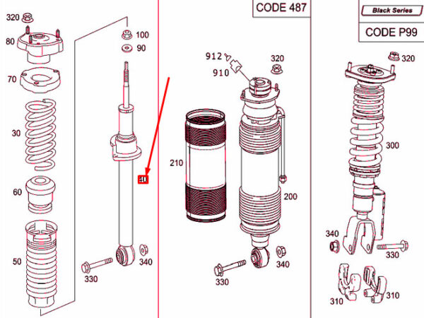 A2303260900 - NEW MERCEDES-BENZ SL R230 REAR SHOCK ABSORBER A2303260900 ORIGINAL