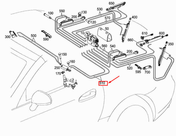 A2318001515 - NEW MERCEDES-BENZ SL R231 FRONT LEFT ROOF HYDRAULIC HOSE A2318001515 ORIGINAL