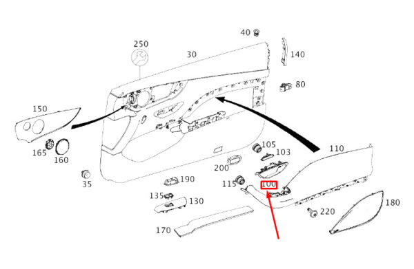 A2387603100 - MB E C238 Left Front Internal Operation Handle RHD A23876031008T14 ORIGINAL