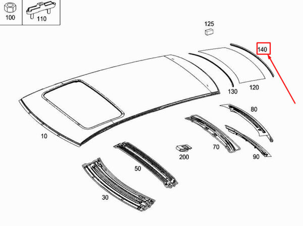 A2516570398 - MERCEDES-BENZ R W251 Rear Roof Sealing A2516570398 ORIGINAL