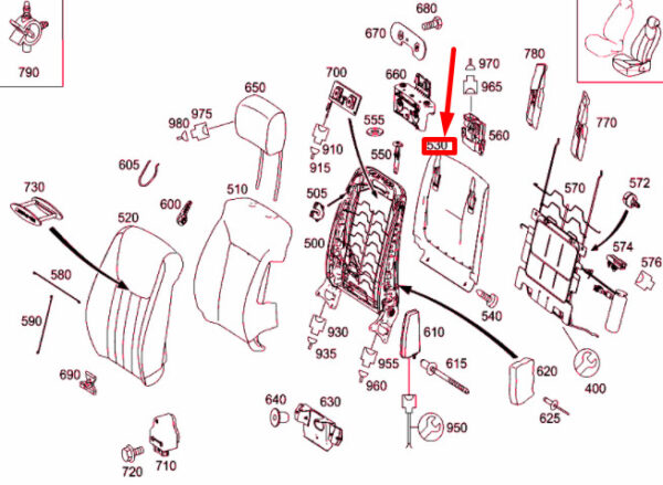 A25191004398Q38 - NEW MERCEDES-BENZ ML W164 FRONT SEAT BACKREST FRAME TRIM A25191004398Q38