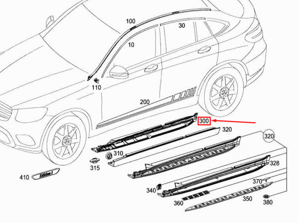 A2536980127 - MERCEDES-BENZ GLC X253 Left Exterior Sill Trim Bracket A2536980127 ORIGINAL