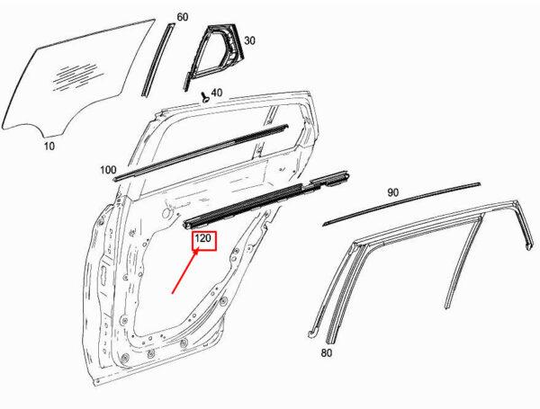 A2537350101 - MERCEDES-BENZ GLC X253 Rear LH Door Window Sealing Rail A2537350101 ORIGINAL
