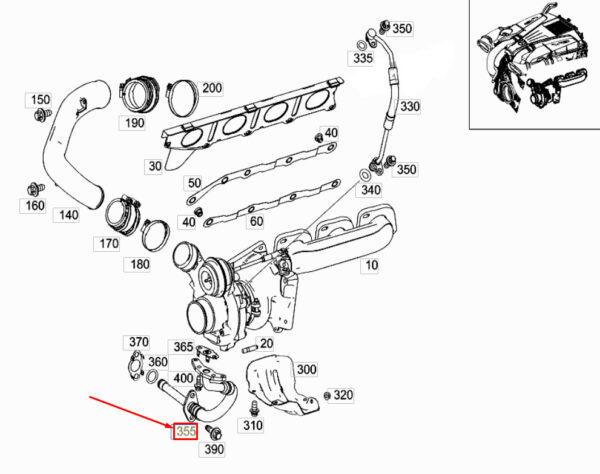 A2780900800 - MERCEDES-BENZ GLE W166 Left Turbochager Oil Return Tube A2780900800 ORIGINAL